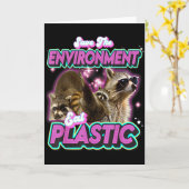 Save De Milieu Eet Plastic Wasbeer Grappig Knippen Kaart (Gele Bloem)