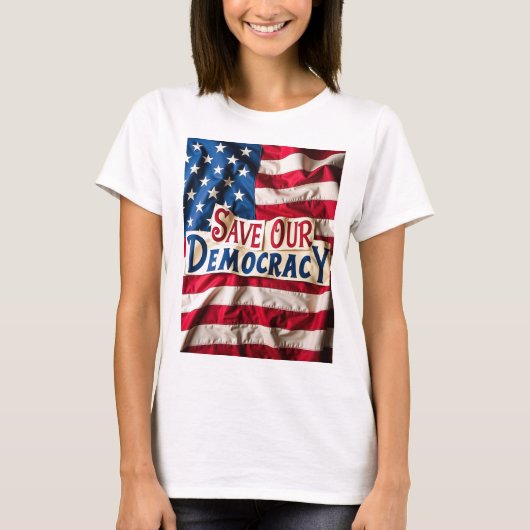 Save Democracy beschuldigt Trump T-shirt (Voorkant)