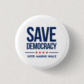 SAVE DEMOCRACY - Stem op Harris Walz Ronde Button 3,2 Cm (Voorkant)