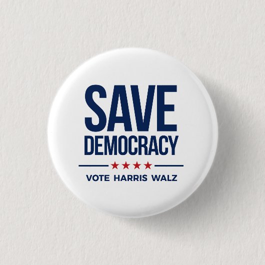 SAVE DEMOCRACY - Stem op Harris Walz Ronde Button 3,2 Cm (Voorkant)