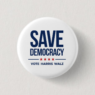 SAVE DEMOCRACY - Stem op Harris Walz Ronde Button 3,2 Cm