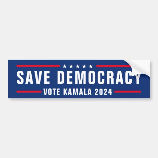SAVE DEMOCRACY VOKTE KAMALA 2024 BUMPERSTICKER (Voorkant)