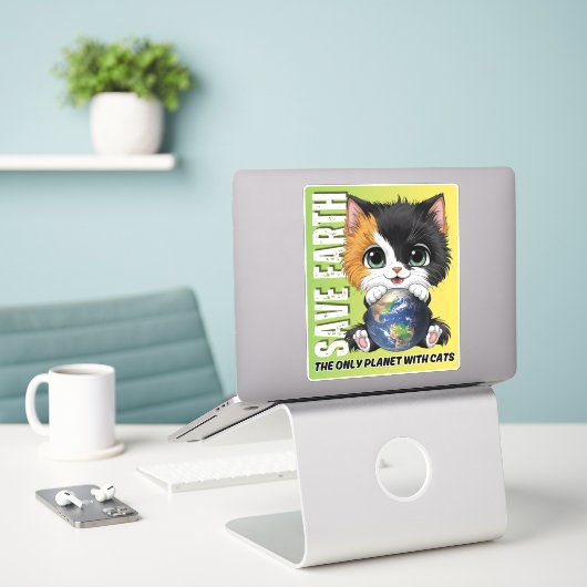 SAVE EARTH De enige planeet met katten - Sticker (Laptop op bureau)