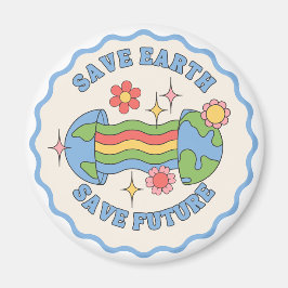 Save Earth, Save Future – Colorful Cartoon Earth Magneet