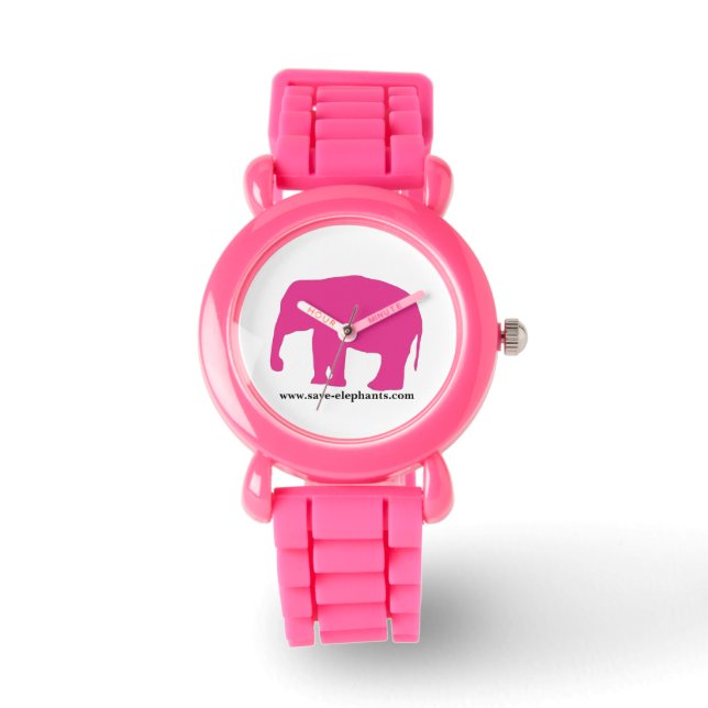 Save-Elephants.com Meisjes Roze Olifant Horloge (Voorkant)