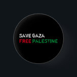 Save Gaza Gratis Palestina wit rood groen zwart Ronde Button 3,2 Cm<br><div class="desc">Save Gaza Gratis Palestine wit rood groen distressed grunge typografie moderne zwarte pin knop. Beschikbaar in vele kleuren en stijlopties.</div>