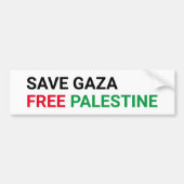Save Gaza Gratis Palestina zwart rood groen wit Bumpersticker (Voorkant)