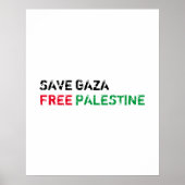Save Gaza Gratis Palestina zwart rood groen wit Poster (Voorkant)