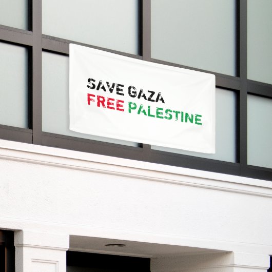 Save Gaza Gratis Palestina zwart rood groen wit Spandoek (Buitenkant Gebouw)