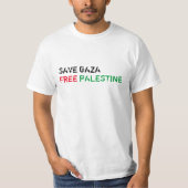 Save Gaza Gratis Palestina zwart rood groen wit T-shirt (Voorkant)