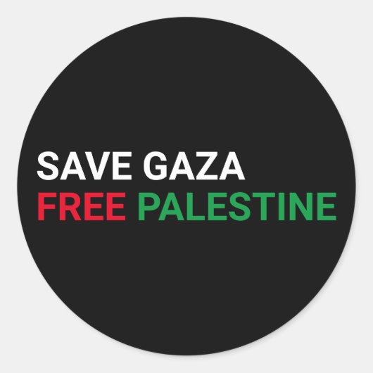 Save Gaza Gratis Palestina zwart wit rood groen Ronde Sticker (Voorkant)