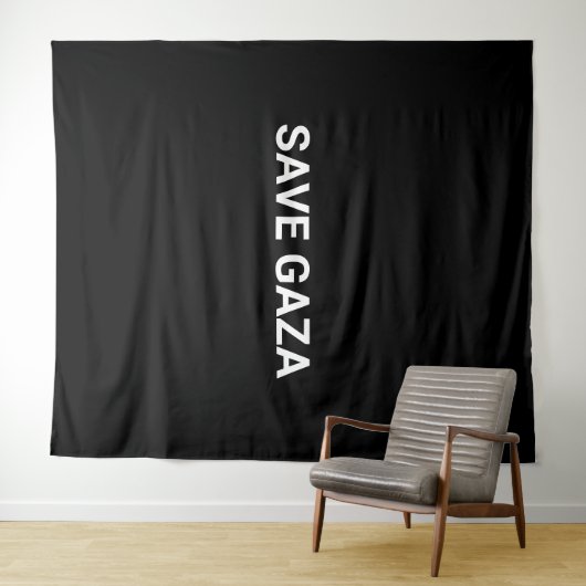 Save Gaza zwart wit aangepaste tekst minimalistisc Wandkleed (In Situ (horizontaal))