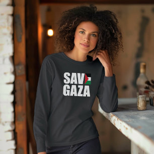 SAVE GAZA zwarte lange mouw voor moslima T-shirt
