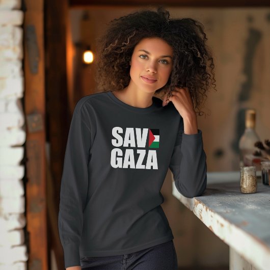SAVE GAZA zwarte lange mouw voor moslima T-shirt