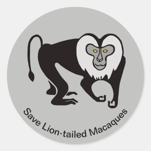 Save Lion-tailed MACAQUE - Wildlife - Aap - Ronde Sticker (Voorkant)
