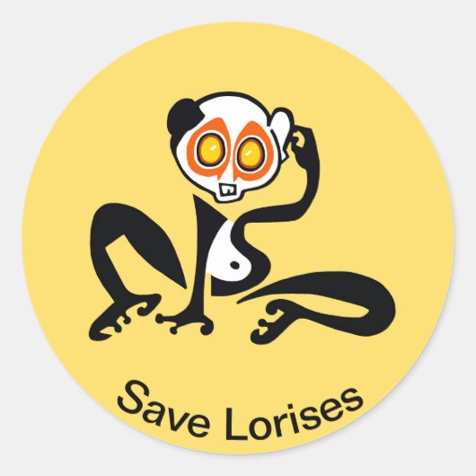 Save LORISES - Bedreigd dier - Gele Sticker (Voorkant)