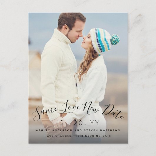 Save Love New Date Script Fotobruiloft uitgesteld Briefkaart (Voorkant)
