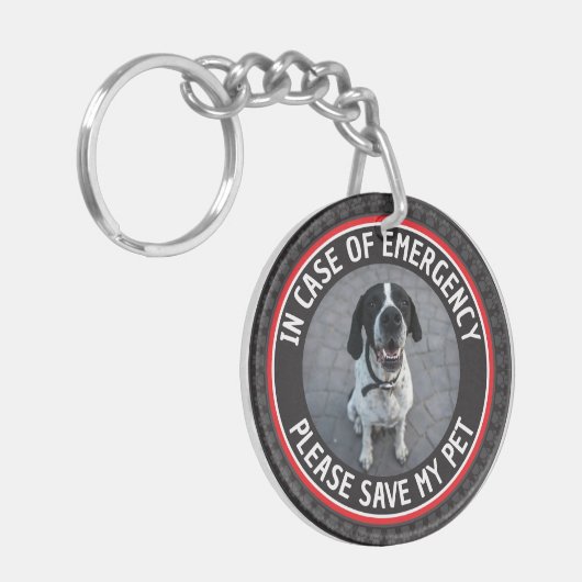 SAVE MY PET Safety Alert Custom Photo Modern  Sleutelhanger (Voorkant Links)