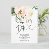 Save Our Date Blush Roze Bloemige Trouw Kaart (Staand voorkant)