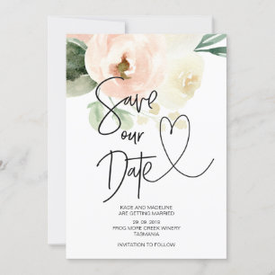 Save Our Date Blush Roze Bloemige Trouw Kaart