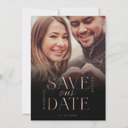 Save Our Date Rose Goud Volledige Foto Zwarte Grad Save The Date (Voorkant)