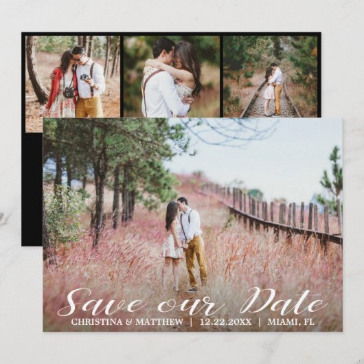 SAVE OUR DATE Wedding 4 FOTO'S Collage Zwart Save The Date (Voorkant / Achterkant)