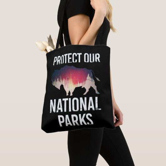 Save Our National Parks Retro Bison Explore Verzet Tote Bag (Dichtbij)