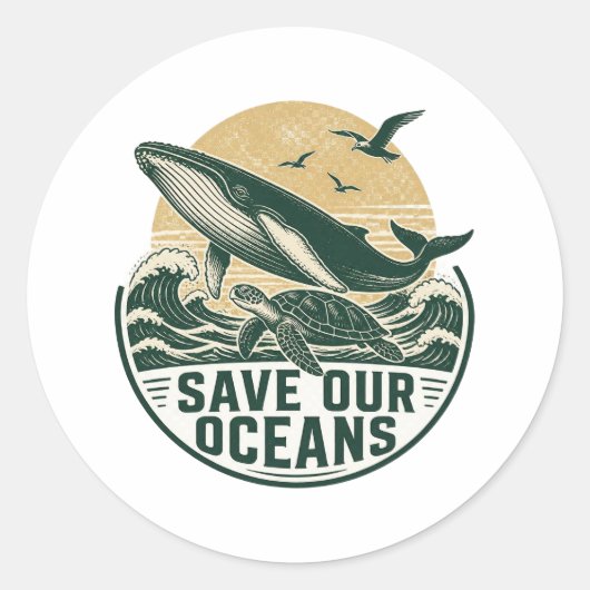 Save Our Oceans Milieu Ronde Sticker (Voorkant)