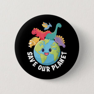 Save Our Planet Dinosaur Earth Day 2024 Kinder jon Ronde Button 5,7 Cm