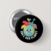 Save Our Planet Dinosaur Earth Day 2024 Kinder jon Ronde Button 5,7 Cm (Voorkant /achterkant)