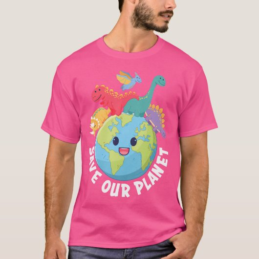 Save Our Planet Dinosaur Earth Day 2024 Kinder jon T-shirt (Voorkant)