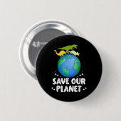 Save Our Planet Dinosaur Kinder Schattigee Dag van Ronde Button 5,7 Cm (Voorkant /achterkant)