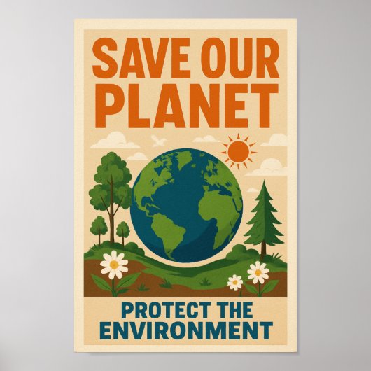 Save Our Planet – Retro Milieubewustzijn PO Poster (Voorkant)