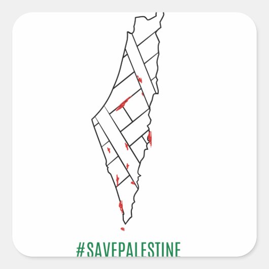 Save Palestine bleeding map - Vrijheid voor Palest Vierkante Sticker (Voorkant)