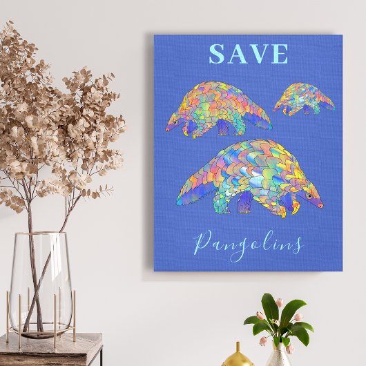 Save Pangolins Kleurrijke Dierenkunst Blauw Canvas Afdruk