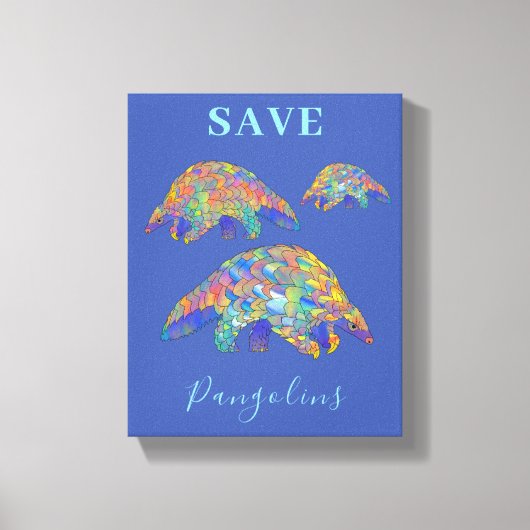 Save Pangolins Kleurrijke Dierenkunst Blauw Canvas Afdruk (Voorkant)