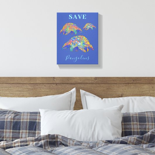 Save Pangolins Kleurrijke Dierenkunst Blauw Canvas Afdruk (Insitu (Slaapkamer))