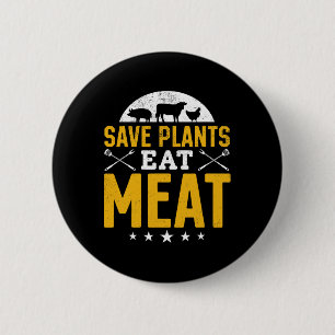 Save Planten Eat Meat Reddingsvlees Roken BBQ Chef Ronde Button 5,7 Cm