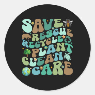 Save Rescue Recyclen Plant Clean Care Funny Earth Ronde Sticker