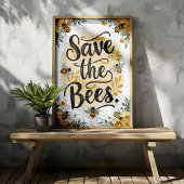 Save the Bees Floral en Honeycomb Muurkunst Poster