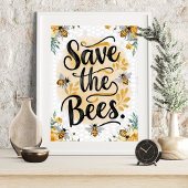Save the Bees Floral en Honeycomb Muurkunst Poster