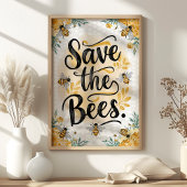 Save the Bees Floral en Honeycomb Muurkunst Poster