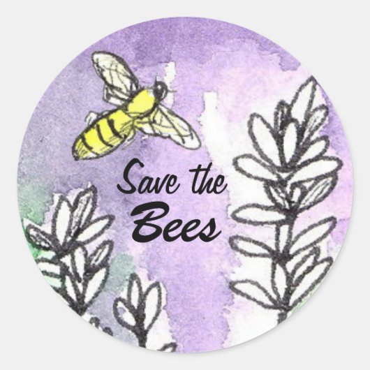 Save the Bees Lavendel Flowers Waterverf Ronde Sticker (Voorkant)