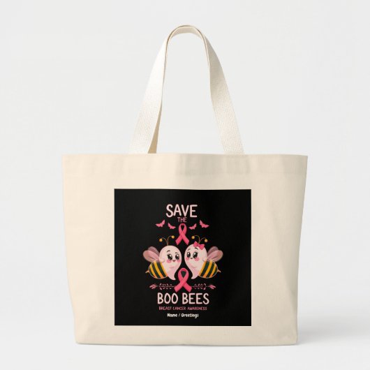 Save The Boo Bijen Borstkanker Vrouwen Halloween Grote Tote Bag (Voorkant)