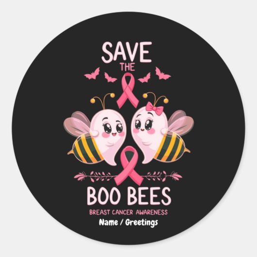 Save The Boo Bijen Borstkanker Vrouwen Halloween Ronde Sticker (Voorkant)