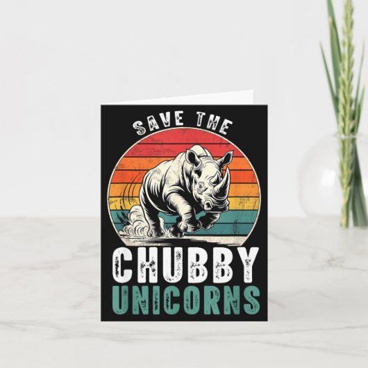 Save The Chubby Unicorns Funny Retro Rhino Animal Kaart (Voorkant)