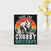 Save The Chubby Unicorns Funny Retro Rhino Animal Kaart (Gele Bloem)
