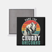 Save The Chubby Unicorns Funny Retro Rhino Animal Magneet (Voorkant / Achterkant)