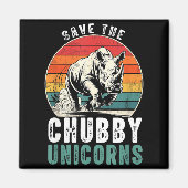Save The Chubby Unicorns Funny Retro Rhino Animal Magneet (Voorkant)