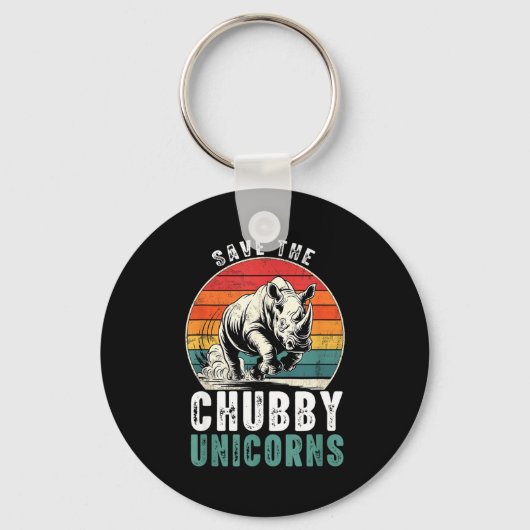 Save The Chubby Unicorns Funny Retro Rhino Animal  Sleutelhanger (Voorkant)